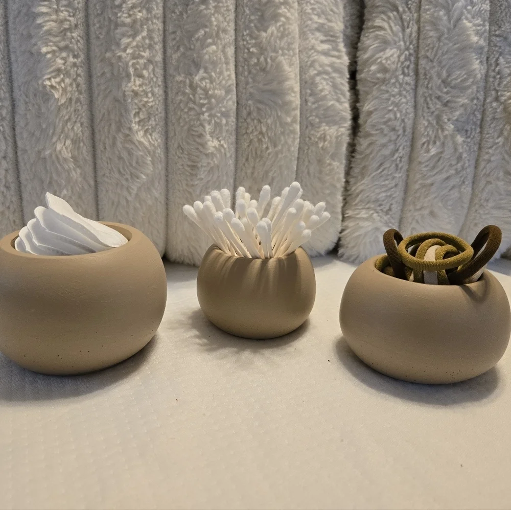 Set of 3 Small Round Ceramic Vase Holder Rustic Cottage Decor